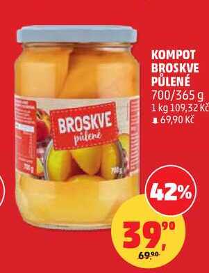 KOMPOT BROSKVE PŮLENÉ, 700/365 g 