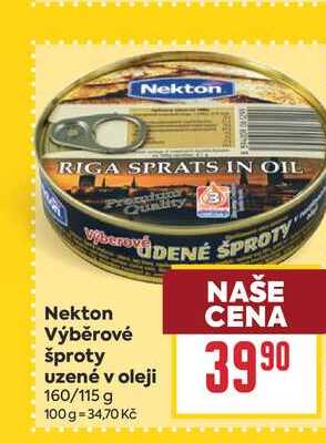 Nekton Výběrové šproty uzené v oleji 160/115 g 