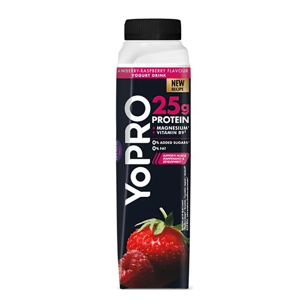 YoPRO Protein jogurtový nápoj s příchutí jahody a maliny