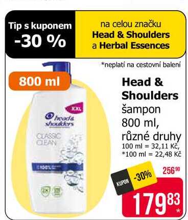 Head & Shoulders šampon 800ml, vybrané druhy