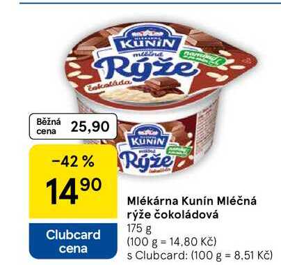 Mlékárna Kunín Mléčná rýže čokoládová, 175 g