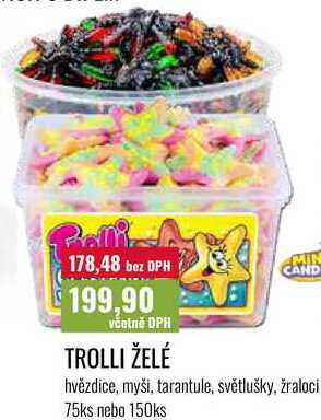 TROLLI ŽELÉ , hvězdice, myši, tarantule, světlušky, žraloci 75ks nebo 150ks 