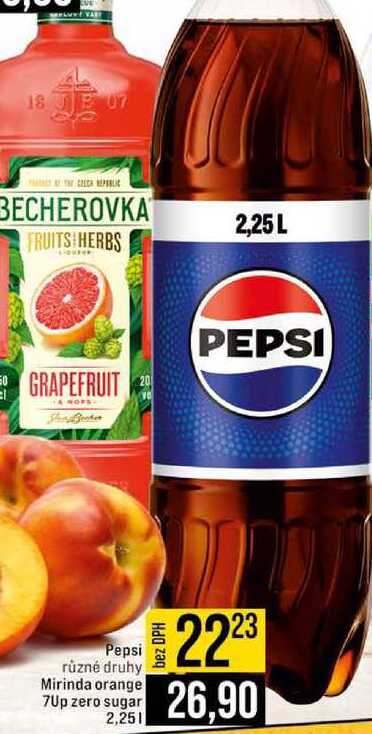 Pepsi různé druhy Mirinda orange 7Up zero sugar 2,25l