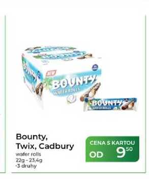 Bounty, Twix, Cadbury wafer rolls 22g-23,4g