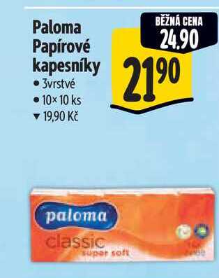 Paloma Papírové kapesníky 3vrstvé 10×10 ks