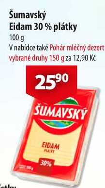Šumavský Eidam 30% plátky, 100 g