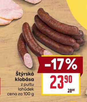 Štýrská klobása z pultu lahůdek cena za 100 g