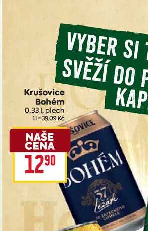 Krušovice Bohém 0,331, plech 