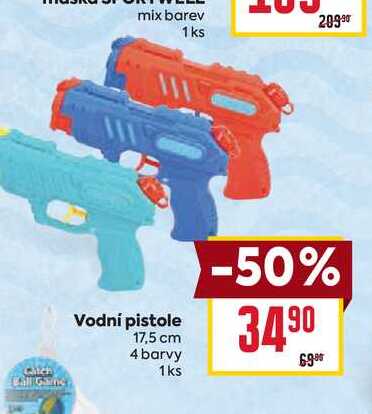 Vodní pistole 17,5 cm 4 barvy 1ks