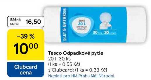 Tesco Odpadkové pytle, 20 l, 30 ks