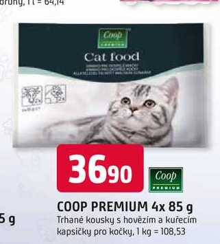 COOP PREMIUM 4x 85 g Trhané kousky s hovězím a kuřecím kapsičky pro kočky