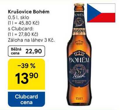 Krušovice Bohém, 0.5 l, sklo