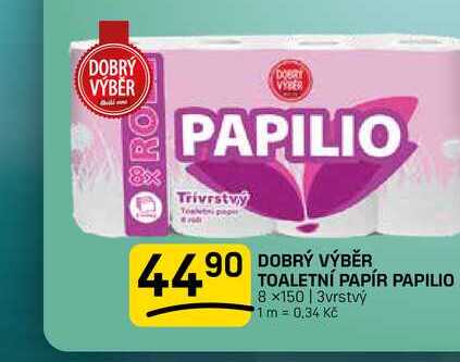 DOBRÝ VÝBĚR TOALETNÍ PAPÍR PAPILIO 8×150 | 3vrstvý