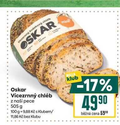 Oskar Vícezrnný chléb z naší pece 505 g