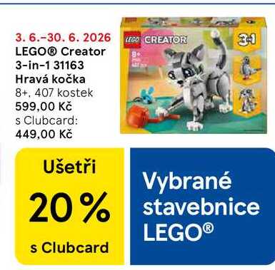 LEGO® Creator 3-in-1 31163 Hravá kočka 8+, 407 kostek