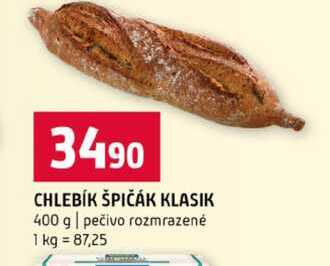 CHLEBÍK ŠPIČÁK KLASIK 400 g pečivo rozmrazené