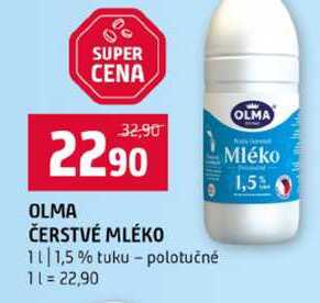 OLMA ČERSTVÉ MLÉKO 1l 1,5% tuku polotučné