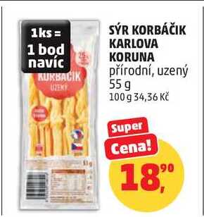 SÝR KORBÁČIK KARLOVA KORUNA přírodní, 55 g