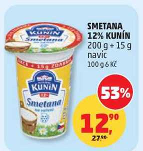 Kunín Smetana na vaření 12 %, 200 g + 15 g