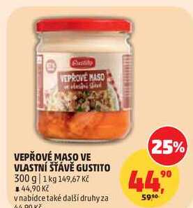 VEPŘOVÉ MASO VE VLASTNÍ ŠŤÁVĚ GUSTITO, 300 g  