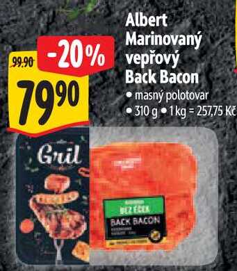 Albert Marinovaný vepřový Back Bacon, 310 g