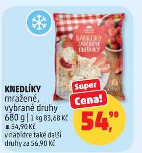 KNEDLÍKY mražené, vybrané druhy, 680 g