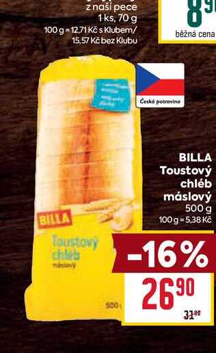 BILLA Toustový chléb máslový 500 g 