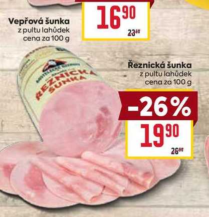 Řeznická šunka z pultu lahůdek cena za 100 g