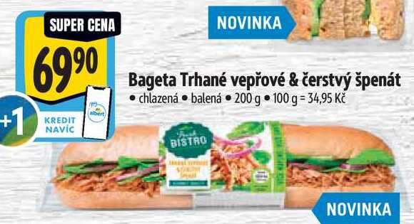Bageta Trhané vepřové & čerstvý špenát, 200 g