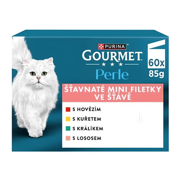 Gourmet Perle kapsičky pro kočky hovězí, kuře, králík, losos ve šťávě 60x85g