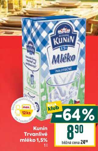 Kunín Trvanlivé mléko 1,5% 11