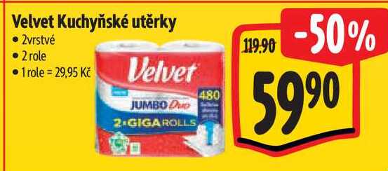 Velvet Kuchyňské utěrky, 2 role