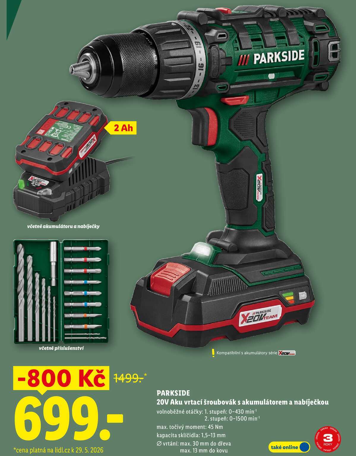 PARKSIDE 20V Aku vrtací šroubovák s akumulátorem a nabíječkou
