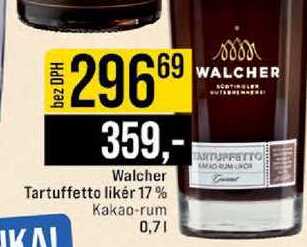 Walcher Tartuffetto likér 17% Kakao-rum 0,7l