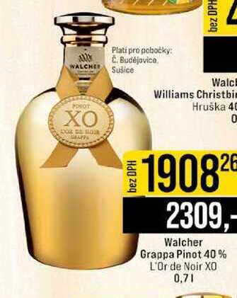 Walcher Grappa Pinot 40% L'Or de Noir XO 0,7l