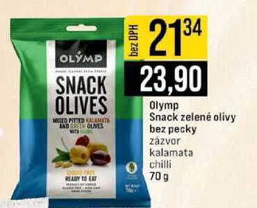 Olymp Snack zelené olivy bez pecky zázvor, kalamata, chilli 70g