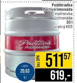 Poděbradka Poctivá limonáda malinovka citronáda 30l
