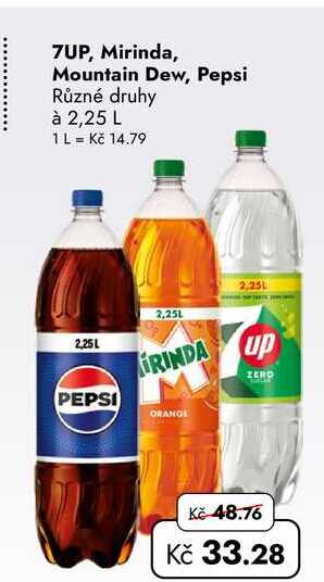 7UP, Mirinda, Mountain Dew, Pepsi Různé druhy à 2,25 L