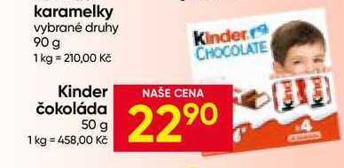 Kinder čokoláda 50g, vybrané druhy