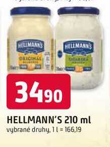 Hellmann's majonéza, tatarská omáčka 210ml, vybrané druhy