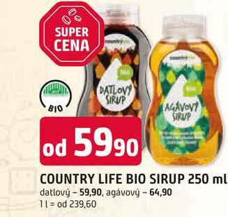 COUNTRY LIFE BIO SIRUP 250 ml datlový