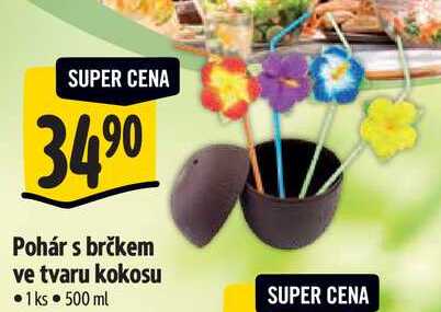 Pohár s brčkem ve tvaru kokosu