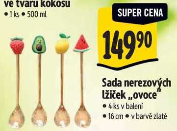 Sada nerezových lžiček ,,ovoce", 4 ks