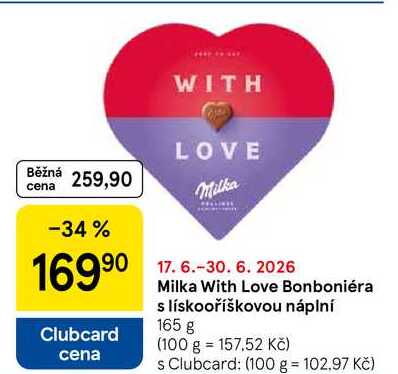 Milka With Love Bonboniéra s lískooříškovou náplní, 165 g