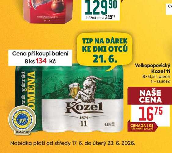 Velkopopovický kozel 11 8x0,5l, plech 