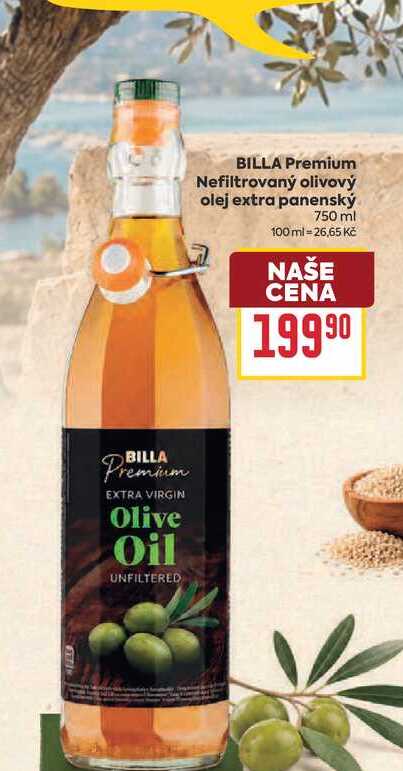 BILLA Premium Nefiltrovaný olivový olej extra panenský 750 ml