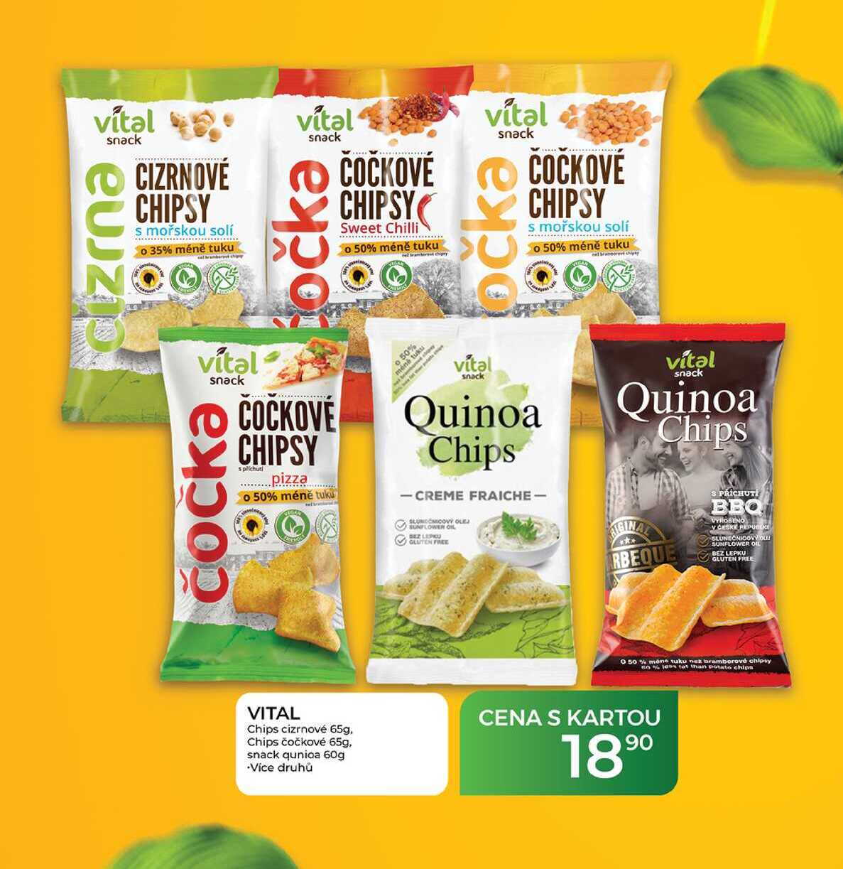 VITAL Chips cizrnové 65g, Chips čočkové 65g, snack qunioa 60g