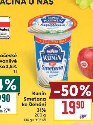 Kunín Smetana ke šlehání 31% 200 g