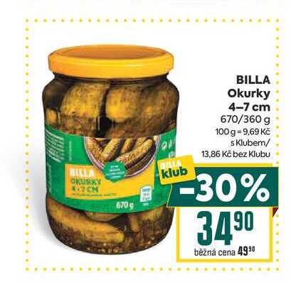 BILLA Okurky 4-7 cm 670/360 g