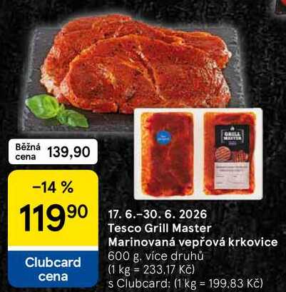 Tesco Grill Master Marinovaná vepřová krkovice, 600 g